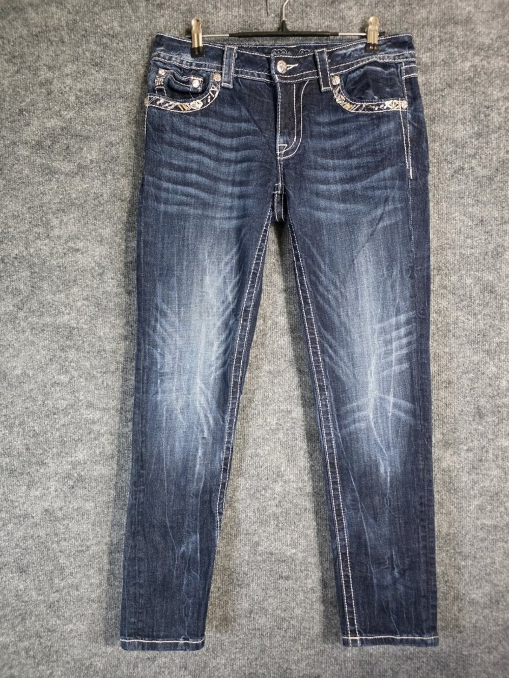 Miss Me Jeans Womens 29 Blue Signature Skinny Embellished Rhinestone Denim Pants